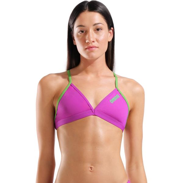 W Team Swim Top Tie Back Solid Very Fuchsia-Team Green