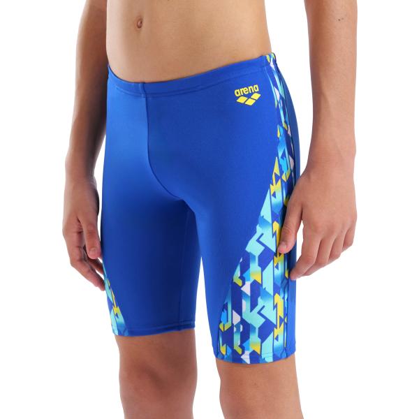 B Arena Print Swim Jammer Neon Blue-Yellow Multi